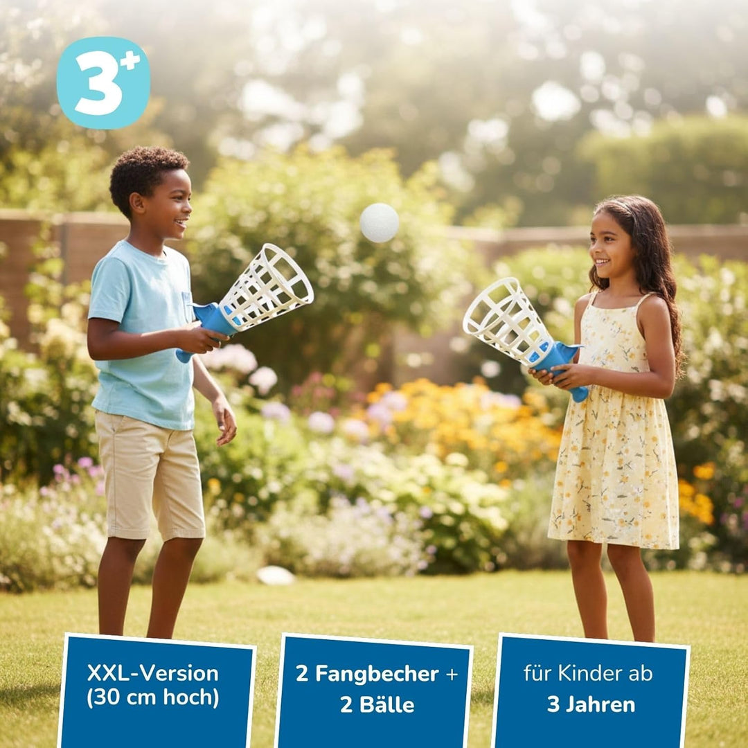 alldoro 60132 XXL-Fangballspiel, 4-teilig mit 2 Fangbechern & 2 Bällen, extra gross für Kinder ab 3