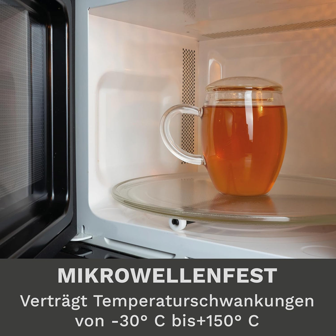 Creano Teeglas All in one 400ml 2er Set, Grosse Teetasse mit Edelstahlsieb und Deckel aus Glas, Teeb