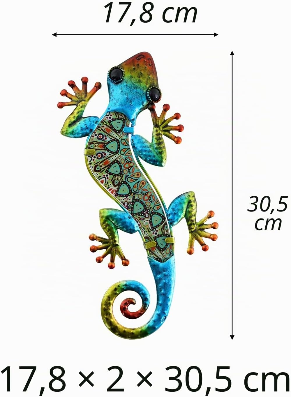 HONGLAND Metall-Gecko-Wanddekoration, Wandbild Metall,Eidechse, Wanddeko Outdoor,Gartenkunst, farbig