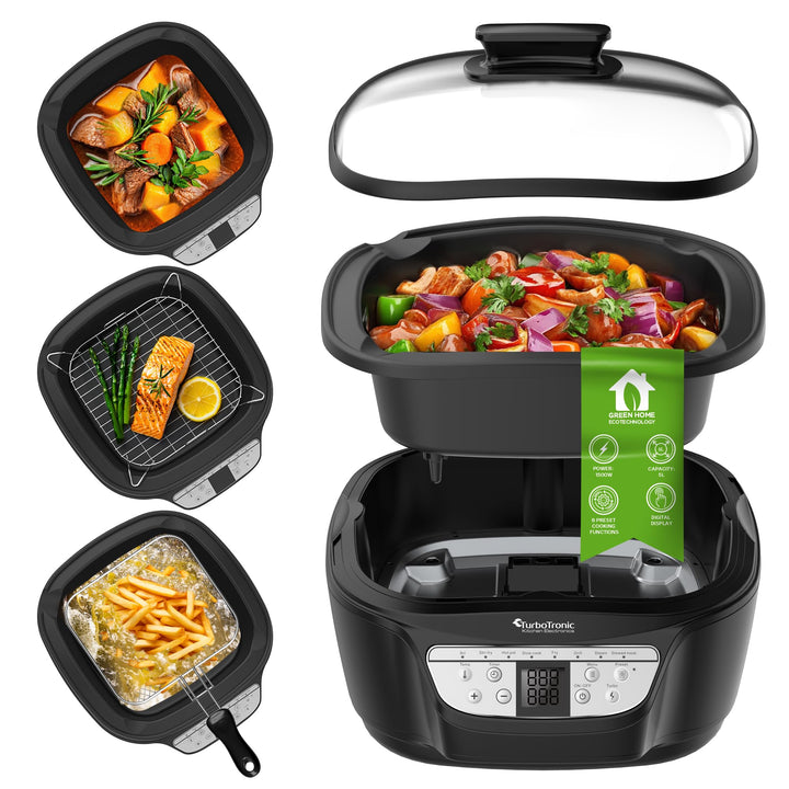 TurboTronic DMC24 Multikocher 5L mit Fritteuse & Frittierfunktion, 1500W, Schongarer, Dampfgarer, 8