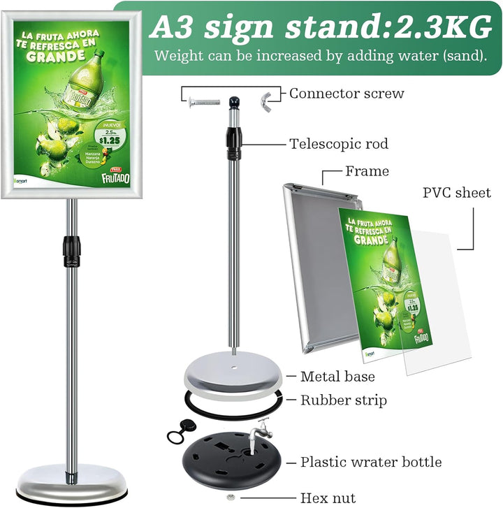 Mutualsign Infoständer A3 Aluminium Plakatständer Höhenverstellbar Posterständer Informationsständer