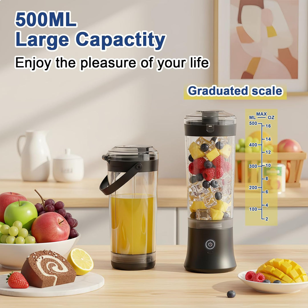 TopEsct tragbarer Mixer für Shakes und Smoothies,500 ml leistungsstarker kabelloser Mini-Mixer,wiede
