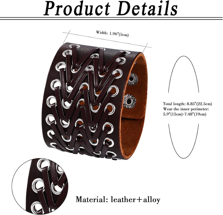 OIDEA 3PCS Herren Leder Armband Set (Punk Rock Stil 4.1cm-5cm Breite Gross geflochtene handgefertigt