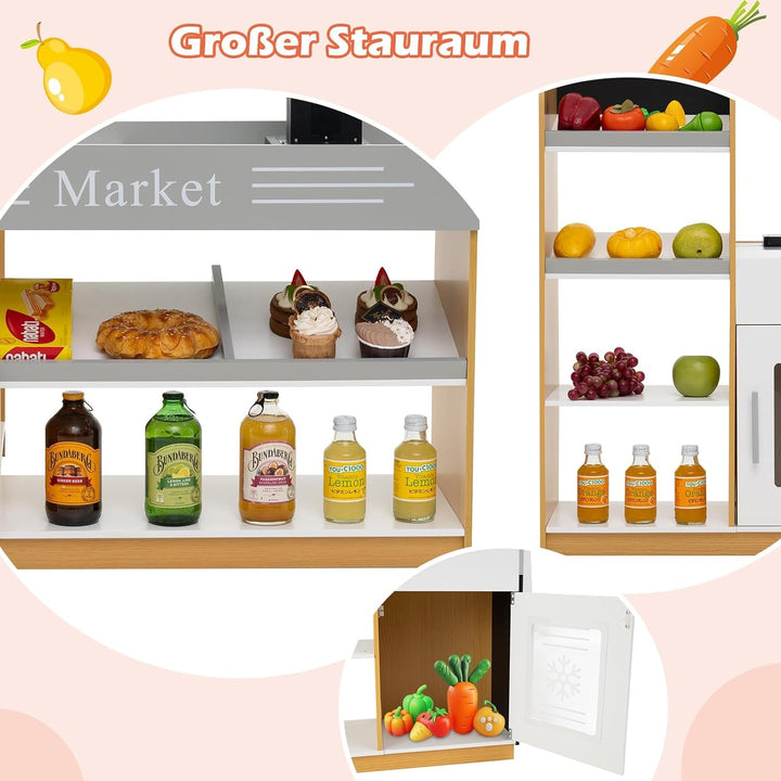 GOPLUS Kaufladen mit Einkaufswagen, Kaufmannsladen mit Kasse & 2 Tafel, Einkaufsladen Kinder mit ink