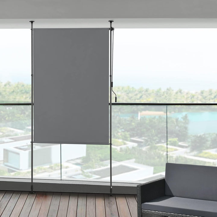 pro.tec Aussenrollo Cimarra 150 x 270 cm Balkonrollo Senkrechtmarkise mit Handkurbel Sichtschutz wit