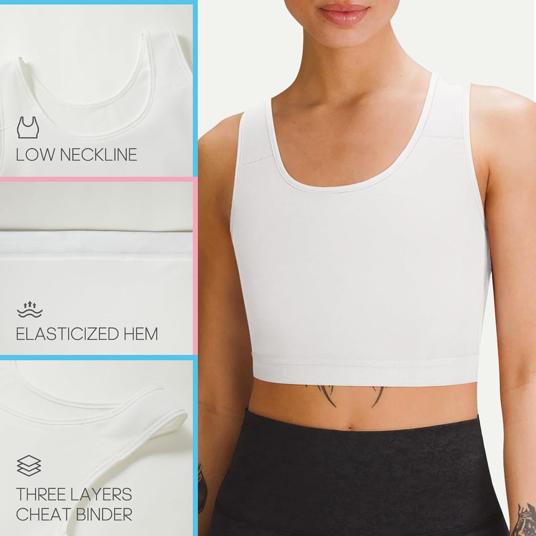 Brust Binder für Transgender FTM Atmungsaktive Halb Breast Binder Kompression BH Weiss XXL, Weiss XX