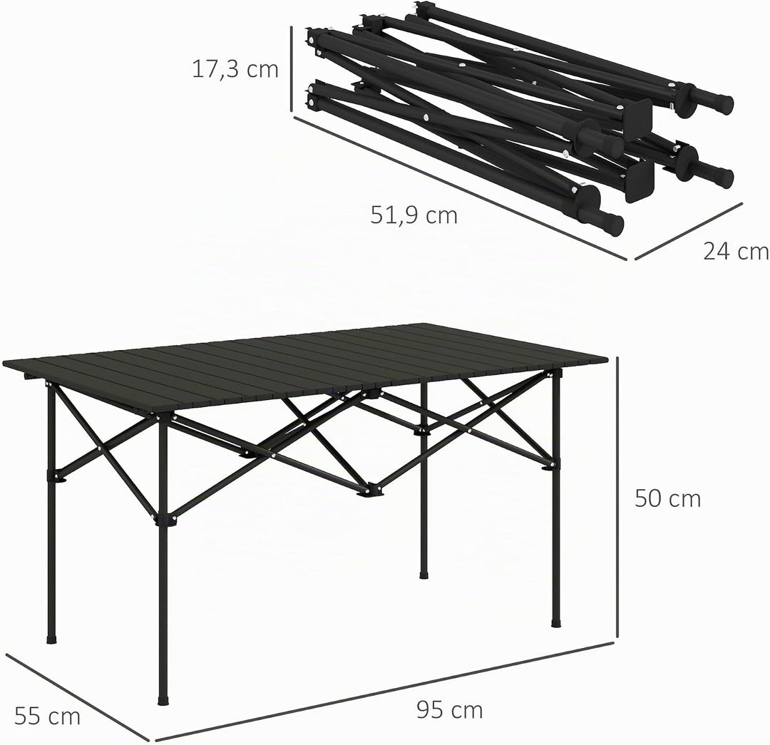 Outsunny Campingtisch Klapptisch mit Aufrollbare Tischplatte X-Rahmen Gartentisch aus Aluminium leic