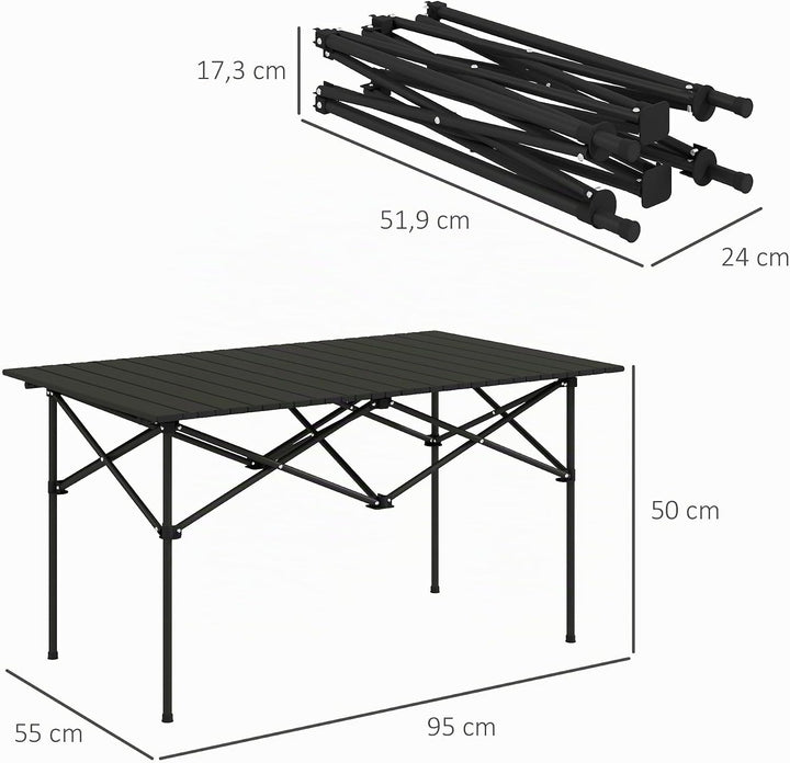 Outsunny Campingtisch Klapptisch mit Aufrollbare Tischplatte X-Rahmen Gartentisch aus Aluminium leic