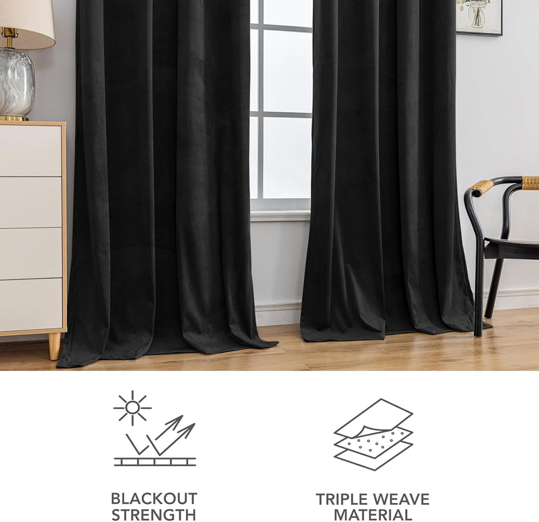 YSTELLAA Samtvorhang 2er Set, Gardinen Vorhänge, 140×180cm, Verdunklungsvorhänge Schlafzimmer Mit Ös