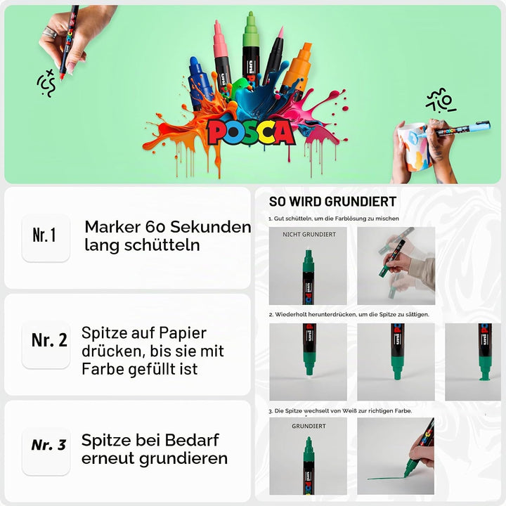 uni-ball 182608 - POSCA Marker mit breiter Keilspitze, 8er Set, Grundfarben 8er Set - Grundfarben, 8