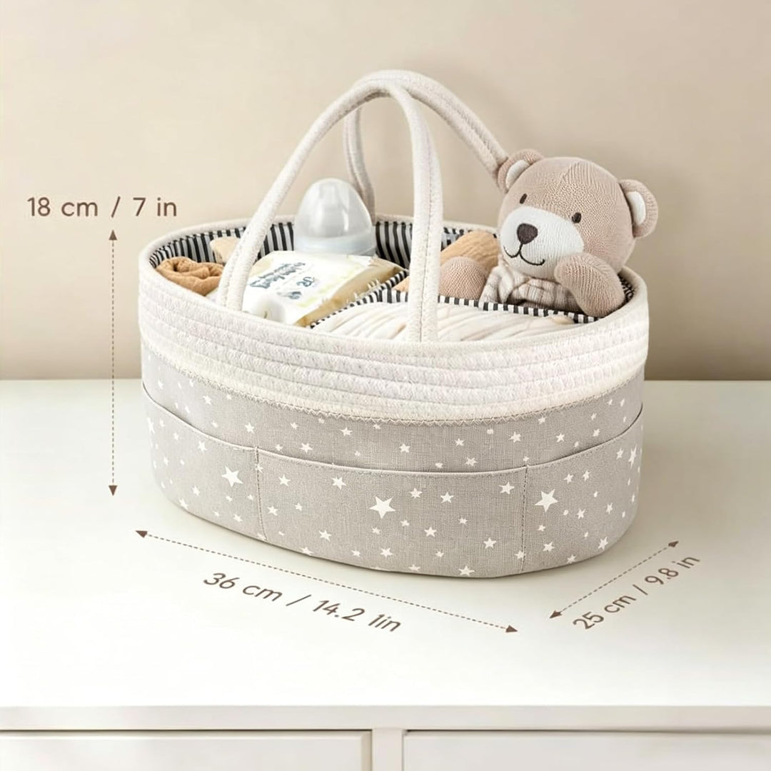 Wickeltisch Organizer, Baby Organizer Korb mit Fächern & Griffen, Aufbewahrungskorb für Wickeltasche