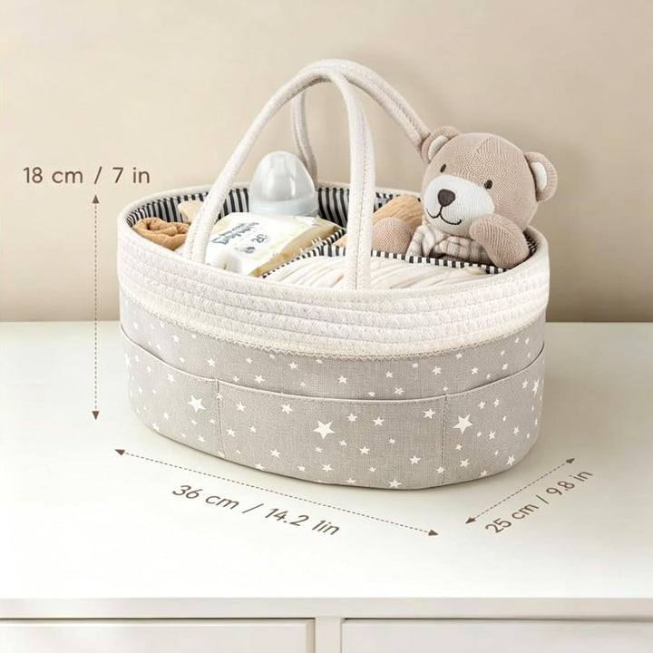 Wickeltisch Organizer, Baby Organizer Korb mit Fächern & Griffen, Aufbewahrungskorb für Wickeltasche