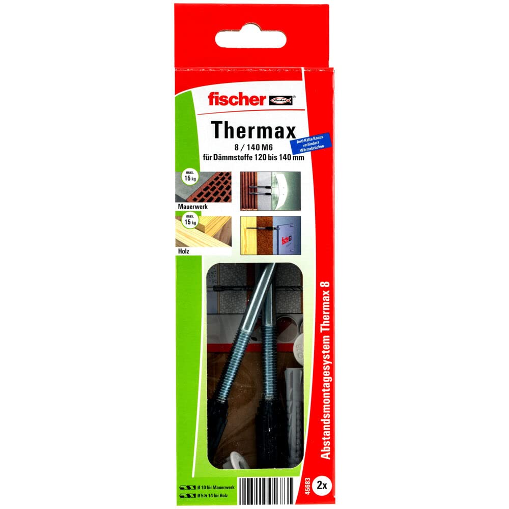fischer Abstandsmontagesystem Thermax 8/140 M6 (2) für Dämmstoffe, Dämmstoffdübel zur Befestigung le