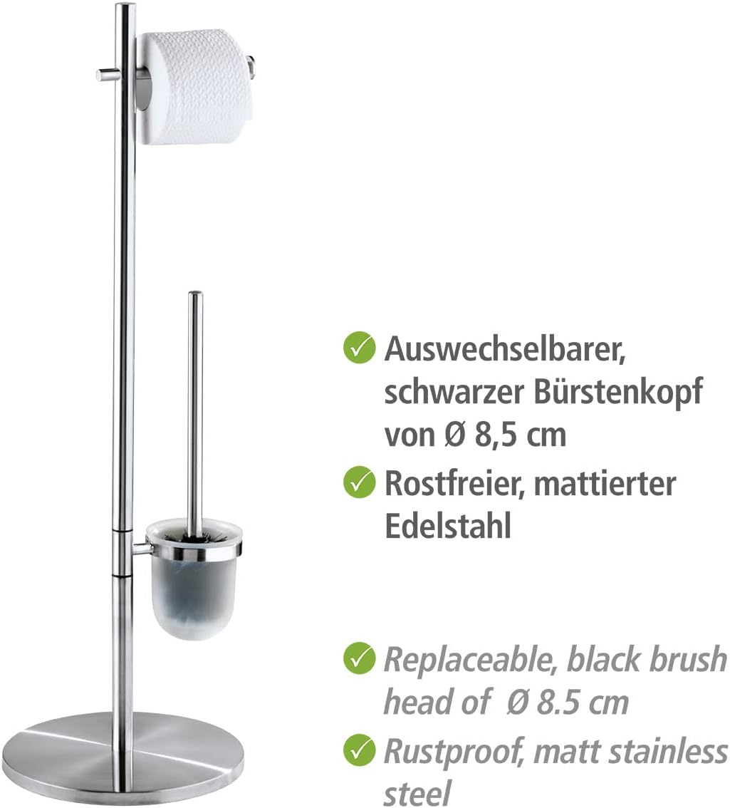 WENKO Stand WC-Garnitur Mod. Pieno Freistehend aus rostfreiem Edelstahl mit Toilettenpapierhalter un