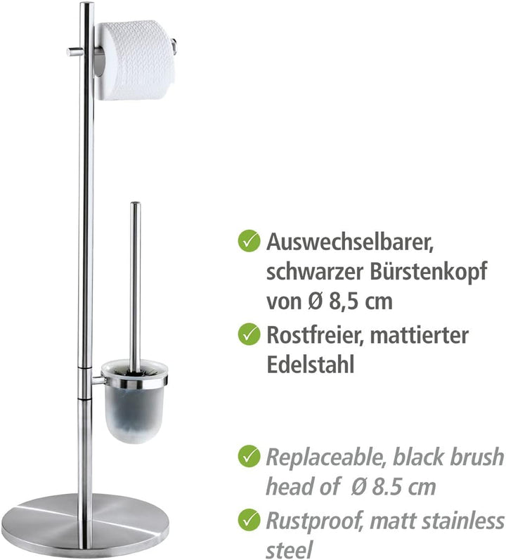 WENKO Stand WC-Garnitur Mod. Pieno Freistehend aus rostfreiem Edelstahl mit Toilettenpapierhalter un