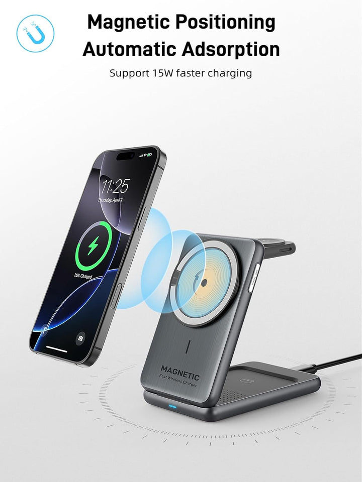 Kabellose Ladestation für Apple Mag Safe Ladegerät 3 in 1 für iPhone Ladegerät 17/16/15/14/13/12 Ser