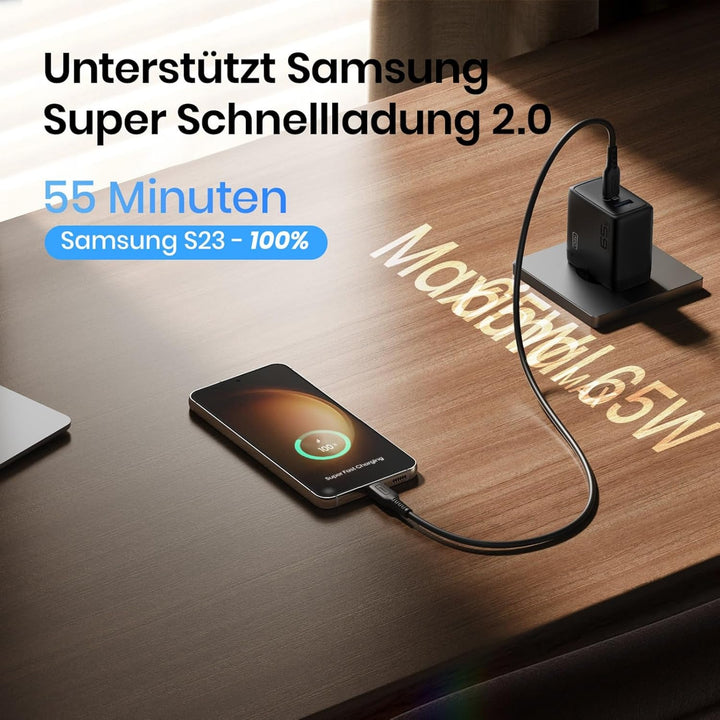 INIU 65W USB C Ladegerät, GaN Ⅱ 2-Port USB C-USB A Netzteil Steack Adapter GaN II Tech Schnellladege
