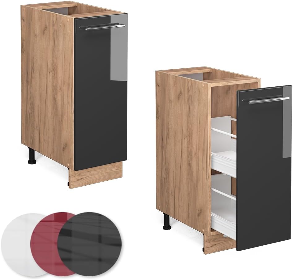 Vicco Apothekerschrank Fame-Line, Anthrazit Hochglanz/Goldkraft Eiche, 30 cm ohne Arbeitsplatte Apot