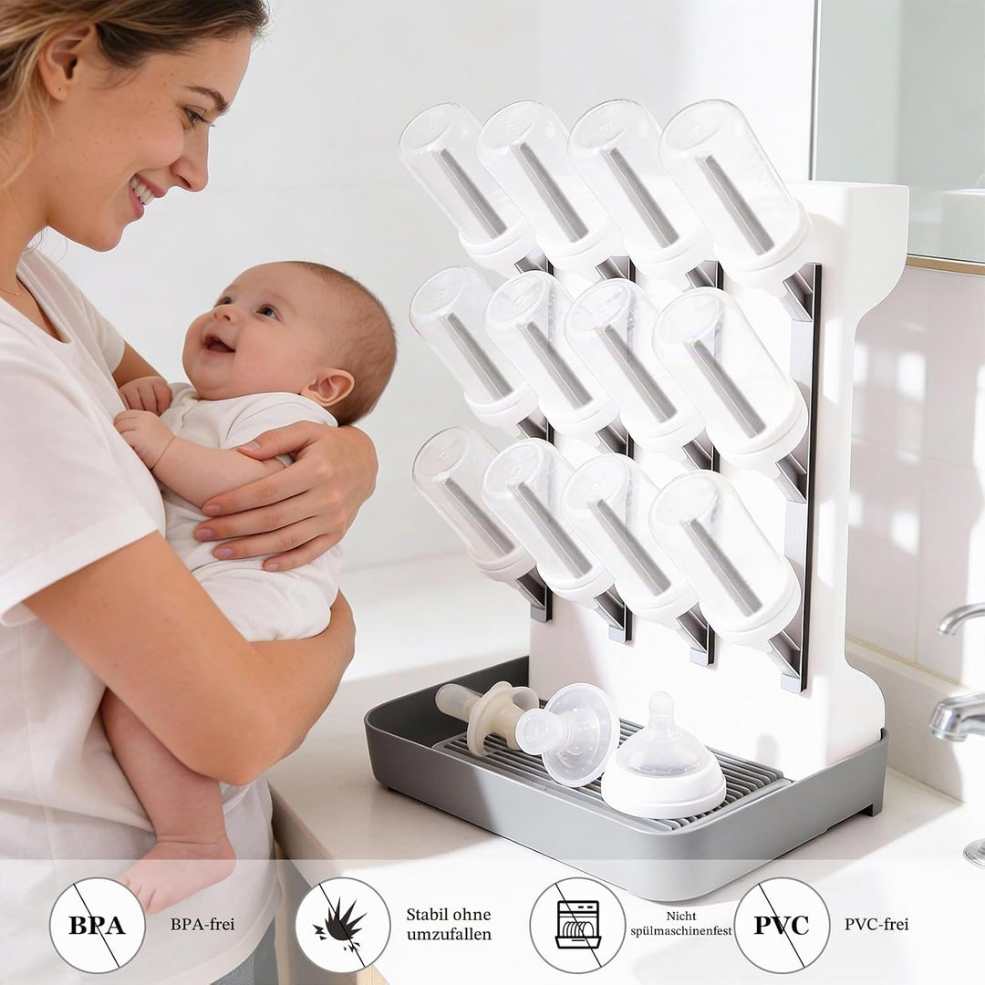 Trockenständer Babyflaschen mit Abtropfmatte 12 Haken Flaschentrockner mit Abtropfschale für Arbeits