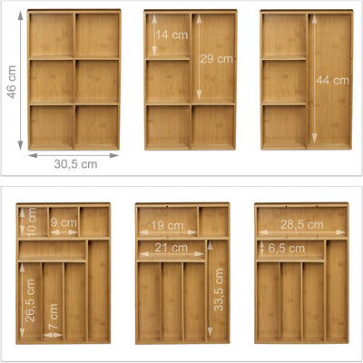 Relaxdays Schubladeneinsatz aus Bambus 2er Set H x B x T: ca. 6,5 x 30,5 x 46 cm Küchenorganizer mit