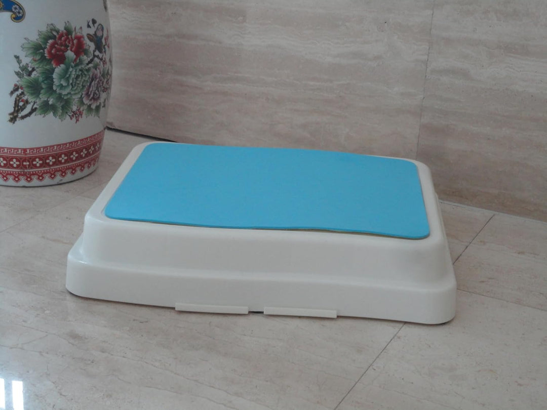 Stock-Fachmann® Badezimmerstufe 10cm | Stapelbar & Erweiterbar | Farbe Blau Weiss | Belastbar Bis 19