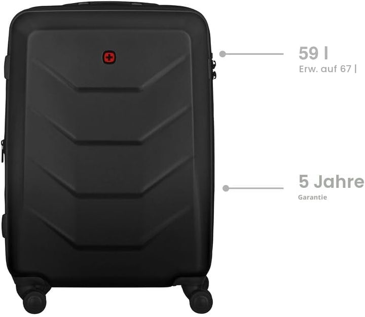 WENGER Prymo Medium Hartschalenkoffer mit 4 Rollen, Trolley, Mittelgross, 59 (67) l, Sicherheitsschl