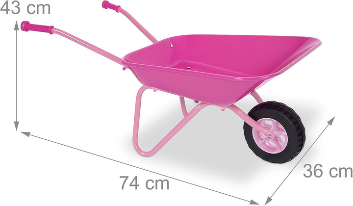 Relaxdays Schubkarre Kinder, rutschfeste Griffe, HBT: 43x74x36 cm, Metall, Kunststoff, Kinder-Scheib