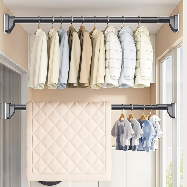 Gardinenstange ohne Bohren 210-260cm, Ø32mm Matt Schwarz Multifunktionale Vorhangstange zum Einklemm