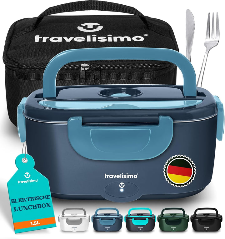TRAVELISIMO Elektrische Lunchbox 80W Warmhaltebox, 1,5L Edelstahl Wärmebox für Essen 3-in-1 12V/24V/