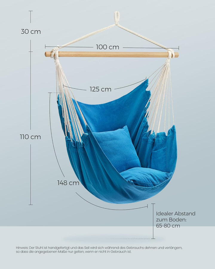 SONGMICS Hängesessel, Hängeschaukel, Hängestuhl mit 2 Kissen, Metallkette, bis 150 kg belastbar, Ind