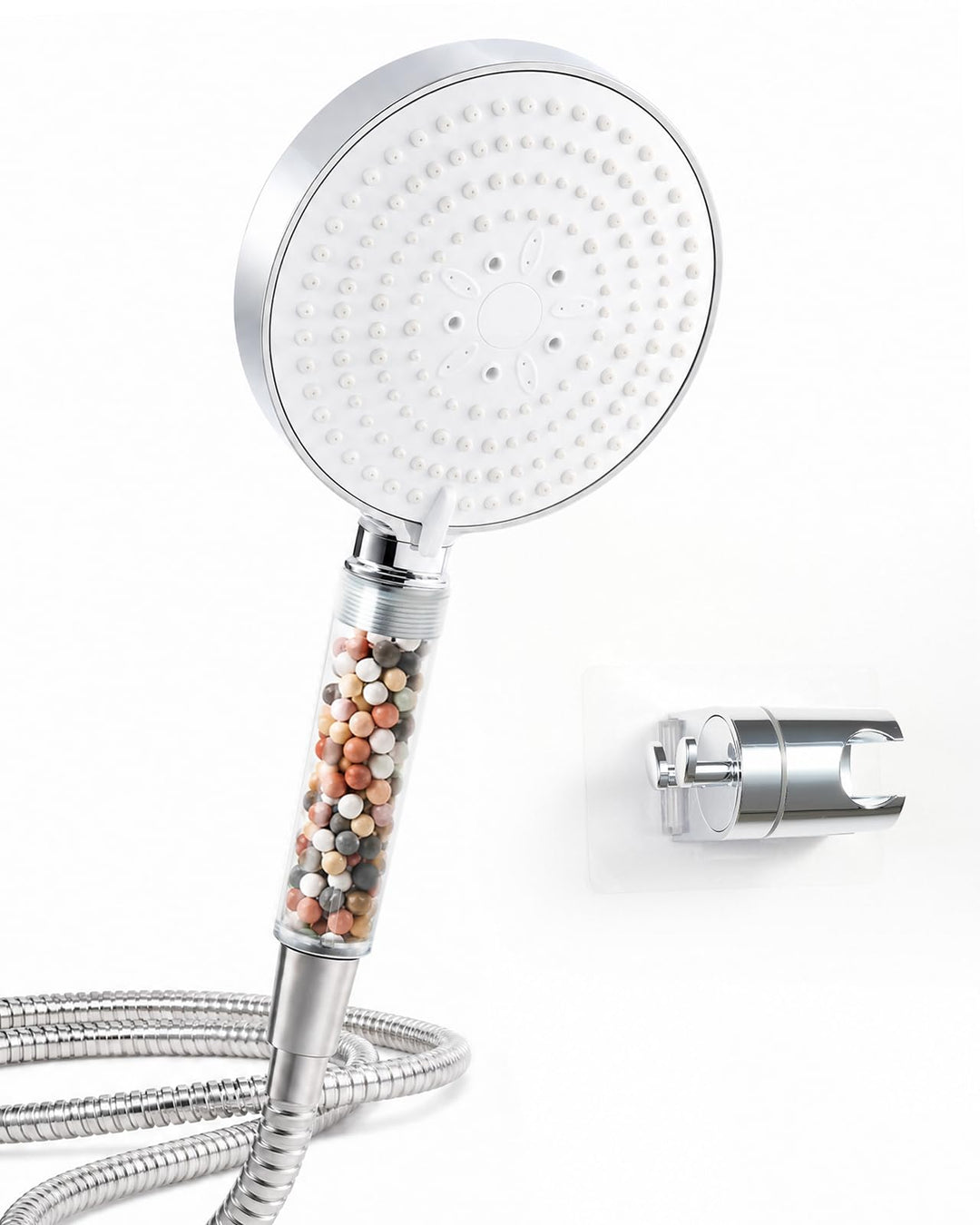 OFFO Filter Duschkopf mit Schlauch 1,6m und Halterung, Handbrause mit 6 Strahlarten, 13cm Duschkopf