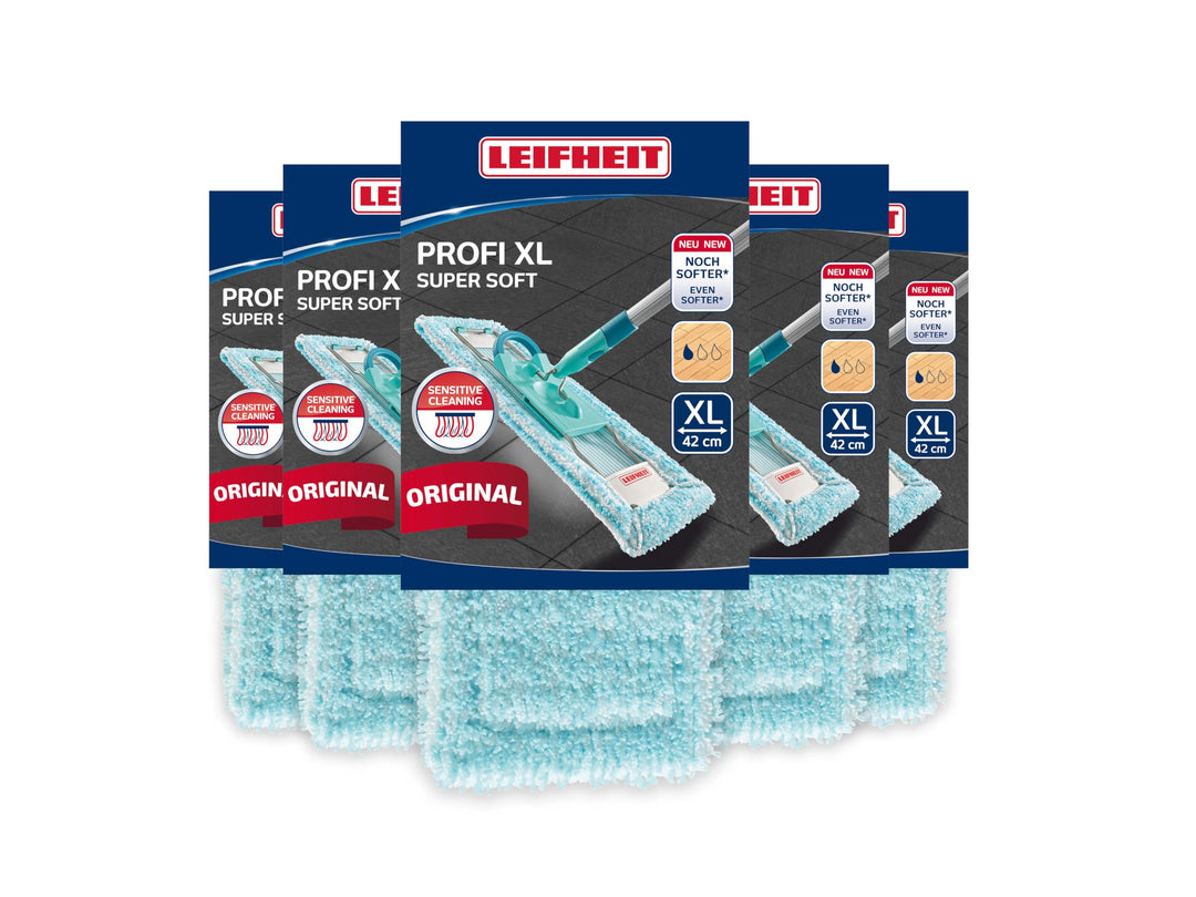 Leifheit 5er Set Wischbezug Profi XL super Soft für Sensible Böden, Bodenwischer mit Spezialfasern,