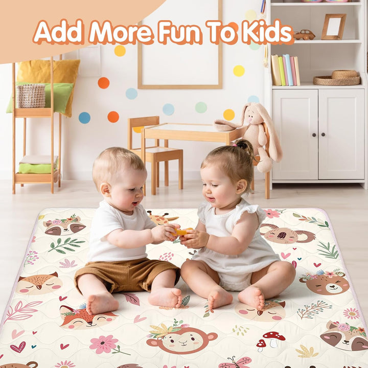 Spielmatte Baby 127×127cm mit Rutschfest, Extra Dicke 2cm Weiche Krabbelmatte Baby, Faltbar Krabbeld