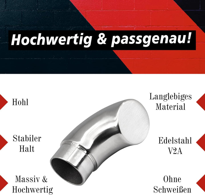 PRIOstahl Endbogen Handlauf Endstück x 4 Stück 42,4mm 90 Grad zum Stecken und Kleben Bogen Rohrabsch