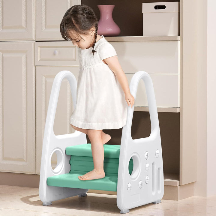 JOIEYOU Tritthocker Kinder 2 Stufen, Kinderhocker mit Handhaben, Kinderzimmer Möbel, Grün, Grün