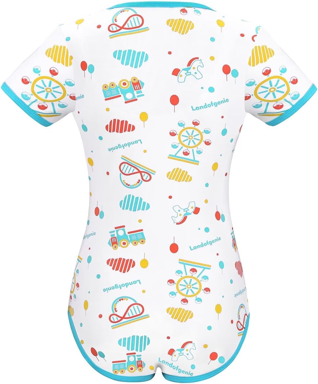 Landofgenie Damen Bodysuit Baumwolle Onesie Nette Print Pyjamas Nachtwäsche Blau Vergnügungspark Bla