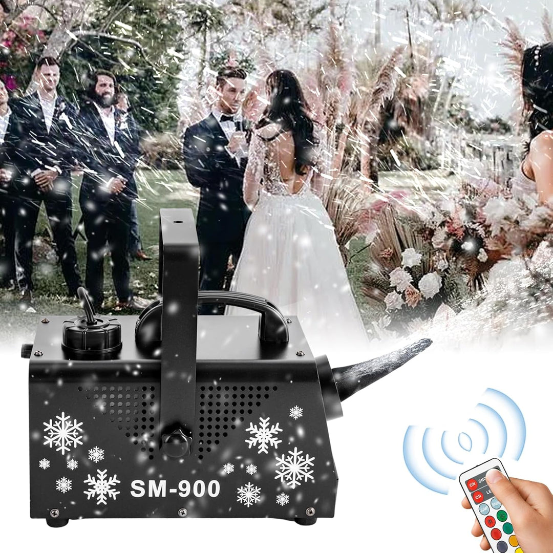 900W Schneemaschine Schneekanone mit 12 LED RGB Lichtern und 3 Beleuchtungsmodi, Weisse Schneeflocke