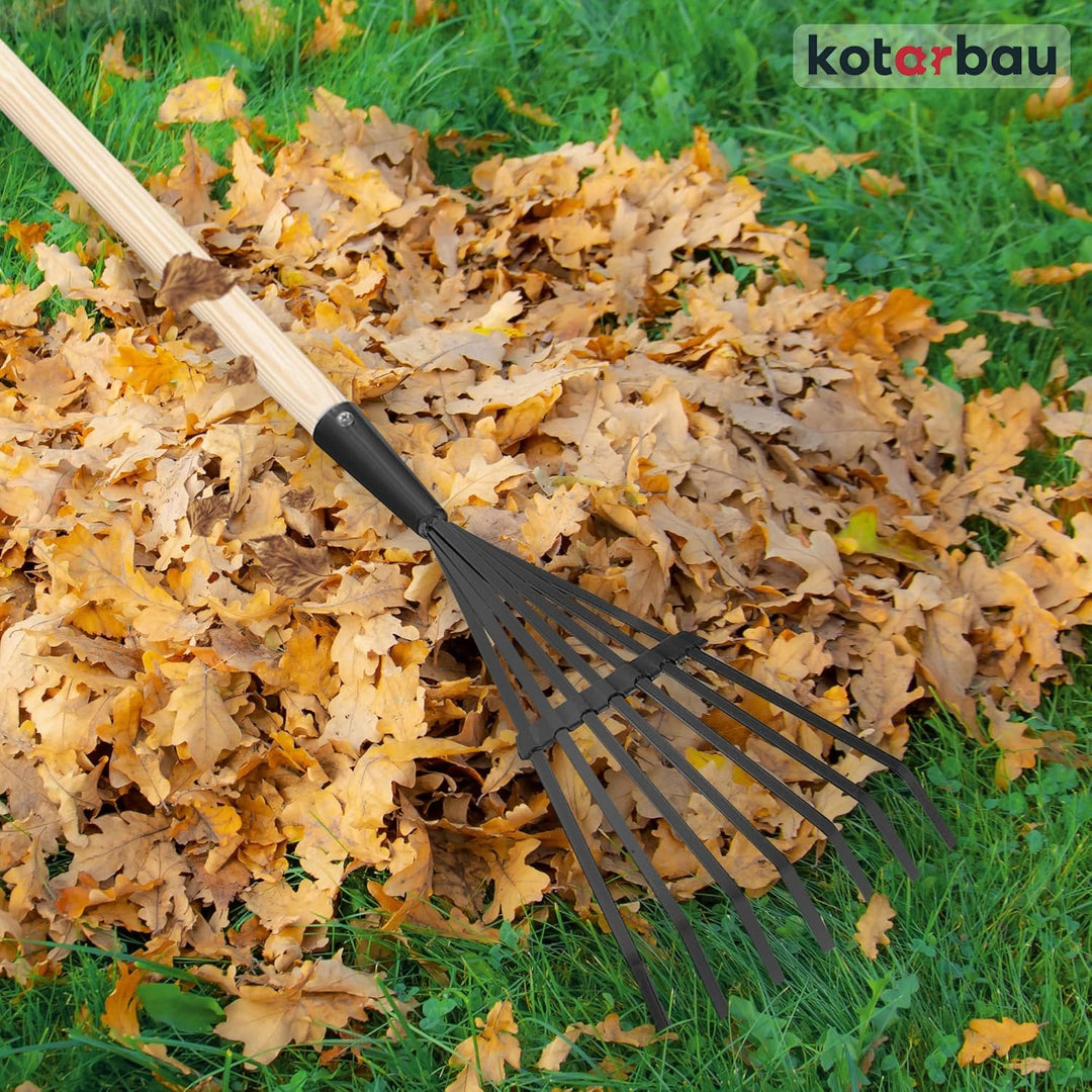 KOTARBAU® Laubrechen mit Stiel - 14 cm - Fächerbesen - Metall Rechen für Gras &amp; Laub - Garten Besen