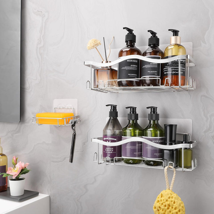 ALOCEO Duschablage ohne Bohren 3 Stück, Rostfrei Dusch Organizer, Shampoo Halterung für Dusche, Silb