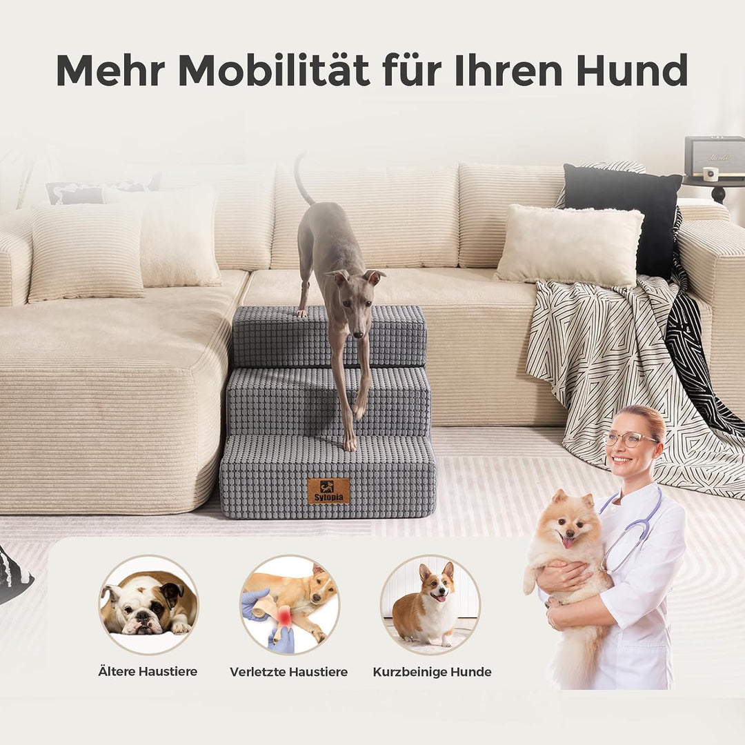 Sytopia Hundetreppe 40 cm hoch 3 Stufen, Hundetreppe für Bett und Sofa für Kleine Hunde, Haustiertre