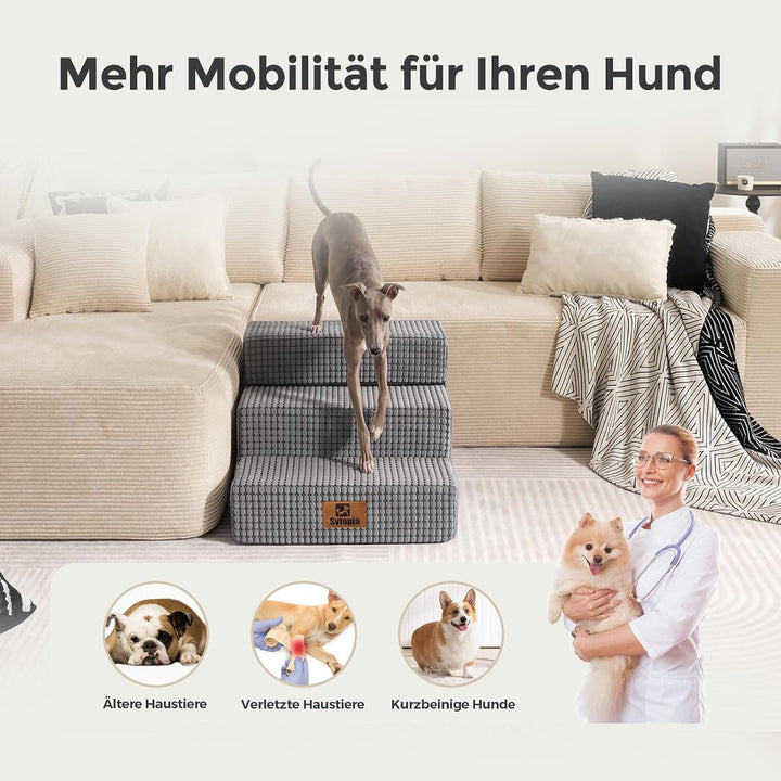 Sytopia Hundetreppe 40 cm hoch 3 Stufen, Hundetreppe für Bett und Sofa für Kleine Hunde, Haustiertre