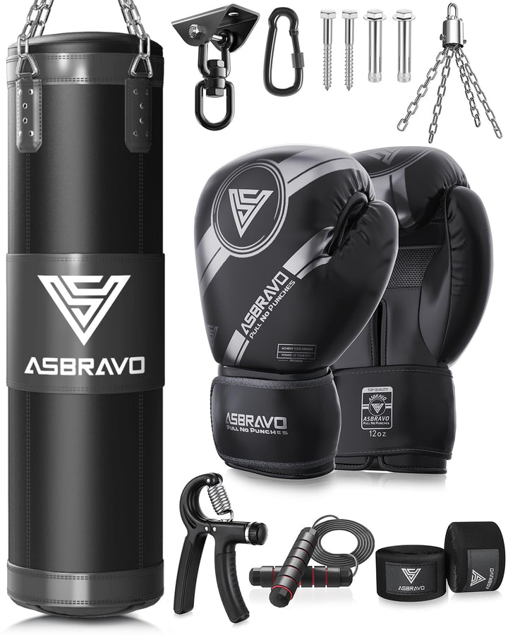 Boxsack für Erwachsene, 4ft Oxford Heavy Boxing Bag Set 12OZ Handschuhe für MMA Muay Thai Kickboxing