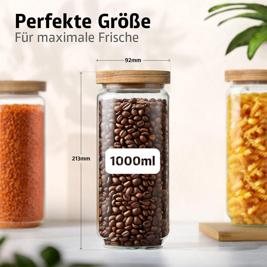 ElbFuchs® Vorratsgläser mit Deckel luftdicht | 3x 1000ml [BPA-FREI & MOTTENSICHER] Vorratsdosen aus