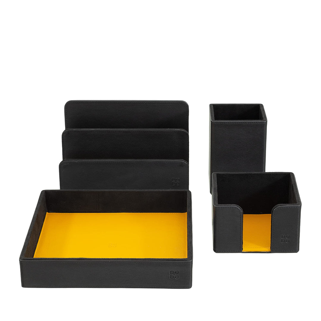 DUDU Schreibtisch-Set aus Leder für das Büro 4-teilig mit Taschenleerer Stifthalter Briefhalter Zett