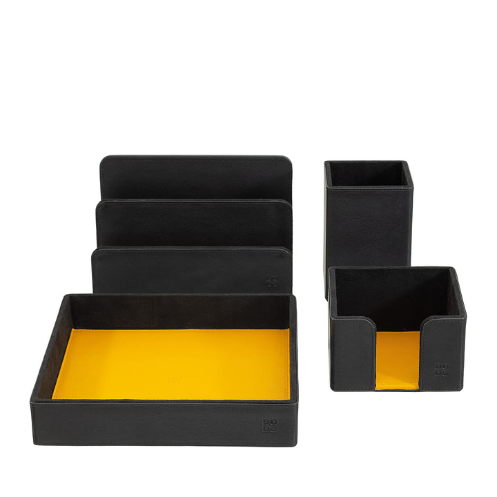DUDU Schreibtisch-Set aus Leder für das Büro 4-teilig mit Taschenleerer Stifthalter Briefhalter Zett