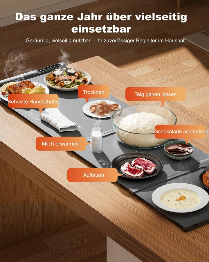 Erweiterbare Speisewärmerplatte 137x40 cm – Warmhalteplatte mit 7 Temperaturstufen, umschaltbar ℃/℉,