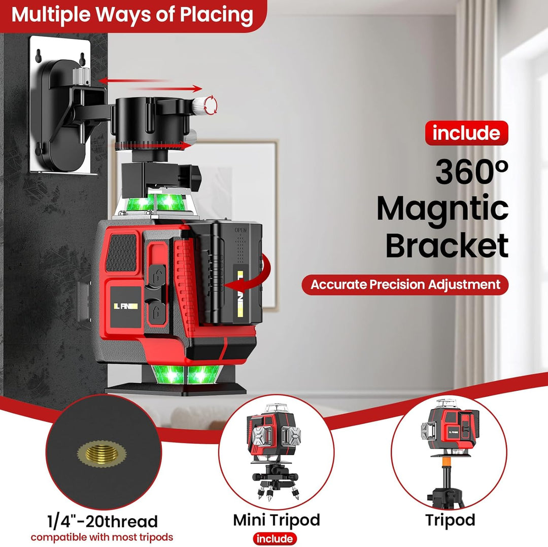 Kreuzlinienlaser mit Stativ, 4D-Laser Wasserwaage mit 16 Linien, selbstnivellierender Laser, Kreuzli