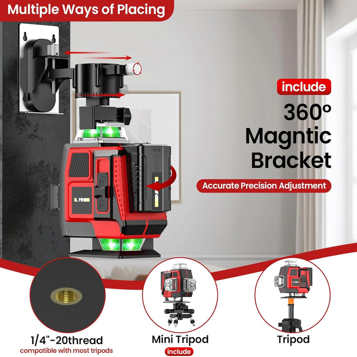 Kreuzlinienlaser mit Stativ, 4D-Laser Wasserwaage mit 16 Linien, selbstnivellierender Laser, Kreuzli