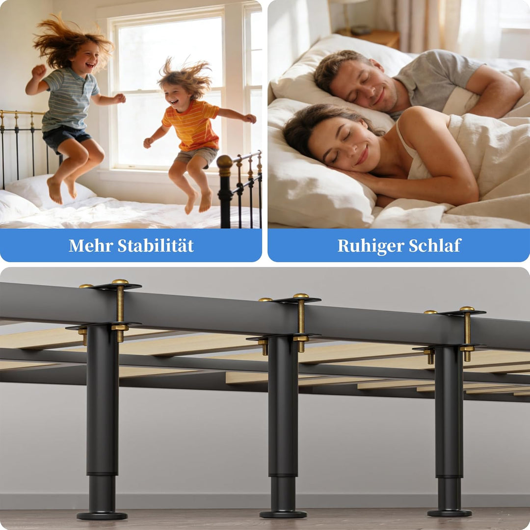 VETIN 2er Set Schwarze Bettfüsse, Höhenverstellbar Bettbeine 18-33 cm, Metall-Stützfüsse mit Gummi-A