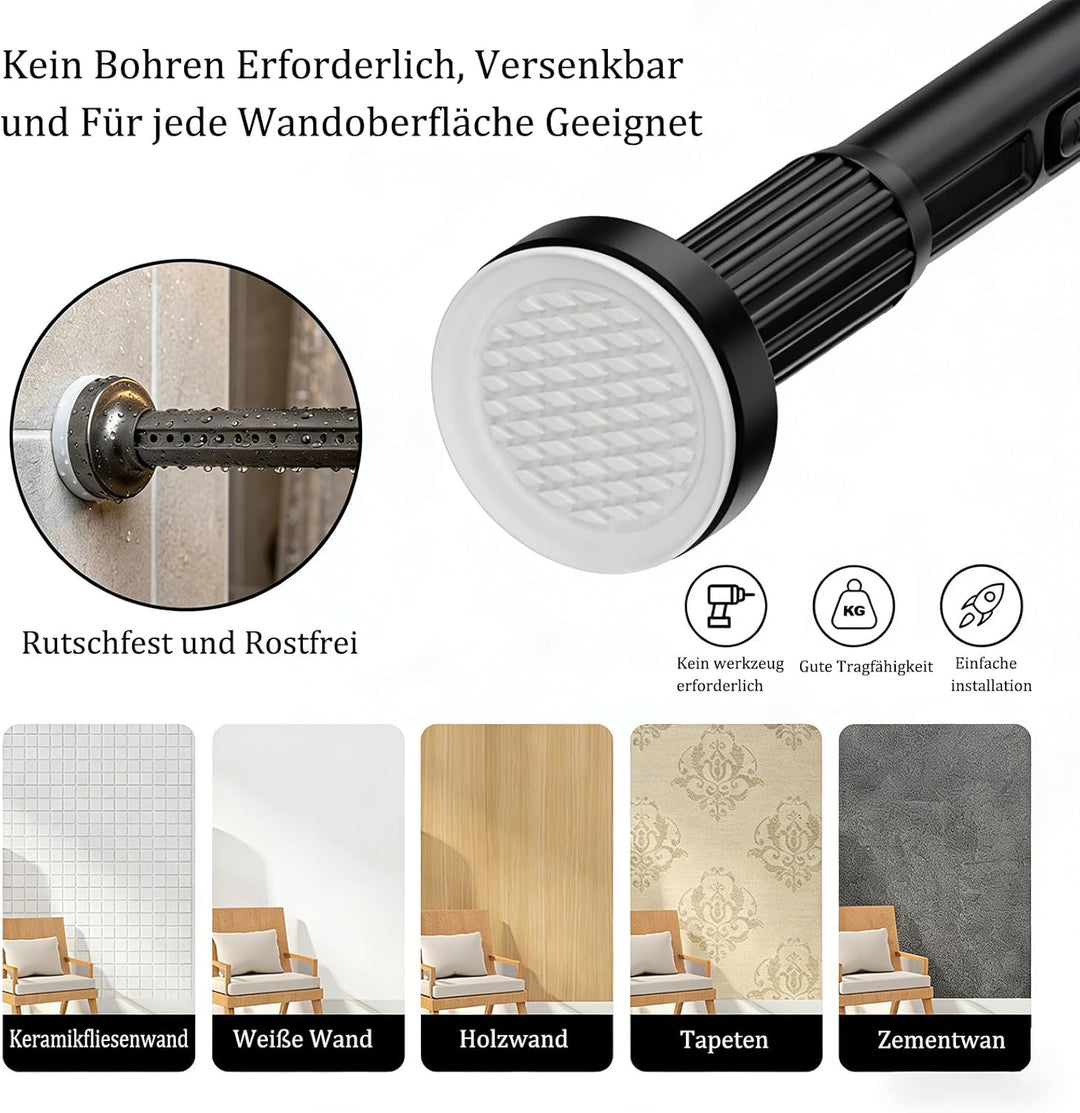 Gardinenstange ohne Bohren 70-110cm, Ø32mm Matt Schwarz Multifunktionale Vorhangstange zum Einklemme